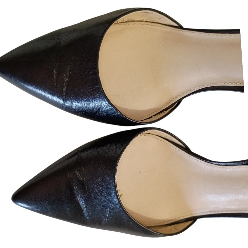 Nine West Black Leather Slingback Pumps Pointed Toe Stiletto Heels dOrsay SZ 9.5